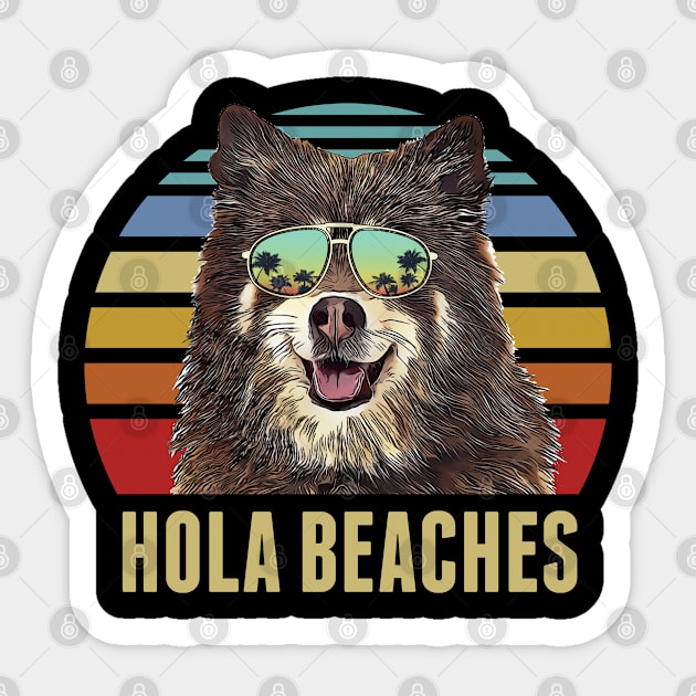 Hola Beaches Finnish Spitz Dog Funny Beach Summer Sticker by TheBeardComic